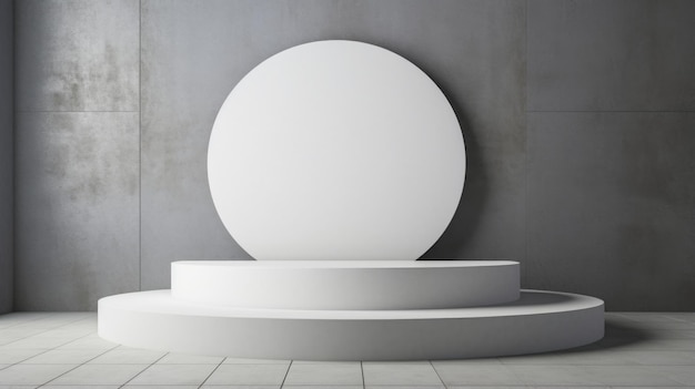 Rounded flat pristine pedestal featuring smooth lovely lines located near the wall emptiness around