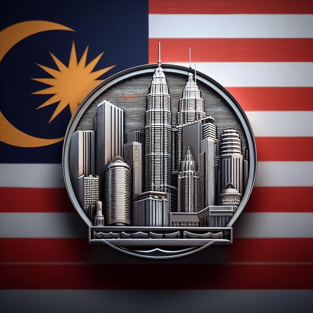 Rounded logo of kuala lumpur with malaysian flag