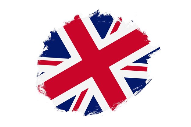 Rounded stain stroke brush textured national flag of United Kingdom on white background