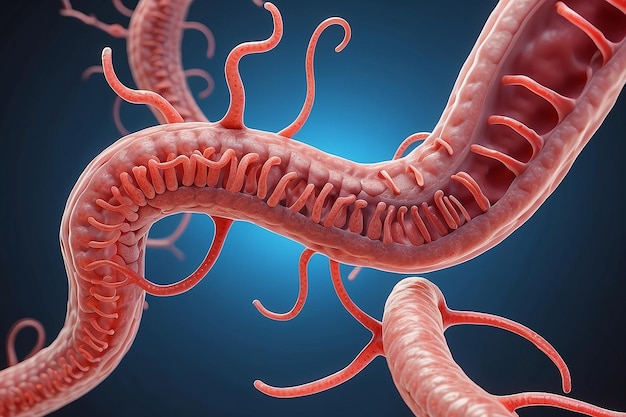 Photo roundworm parasites in the human intestine ascariasis diseases of the human digestive system 3d rendering