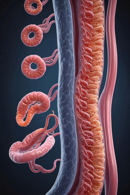 Photo roundworm parasites in the human intestine ascariasis diseases of the human digestive system 3d rendering