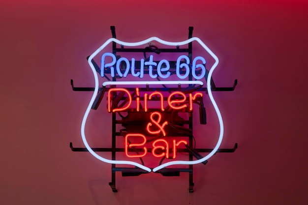 Photo route 66 diner n bar neon light