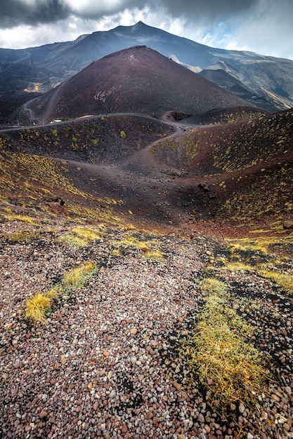 Route on Mount Etna volcano in Sicily.