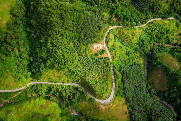 The route on the mountain connecting the city at chiang rai Thailand 