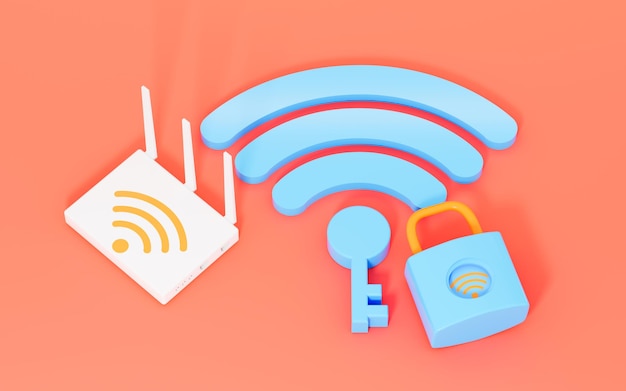 A router and mobile phone in the blue background 3d rendering