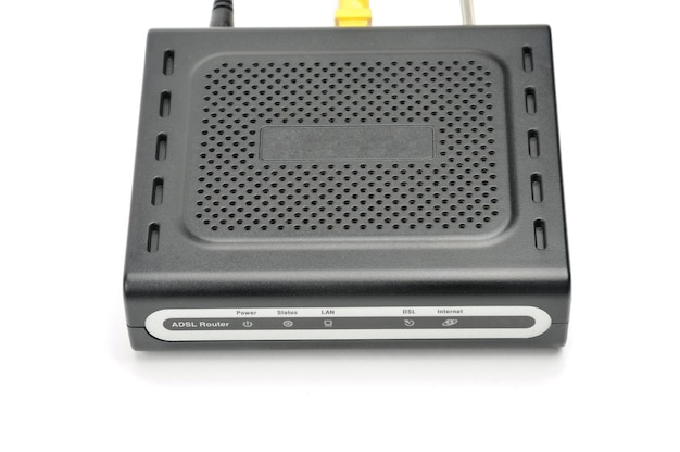 Router modem for connecting to the local and global Internet on a white background