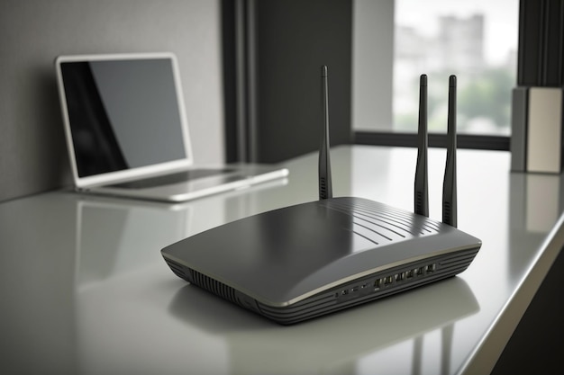 Foto il router sul tavolo il router è un dispositivo che inoltra pacchetti di dati tra reti di computer creando un insieme di reti sovrapposte è connesso a due o più linee dati provenienti da reti diverse