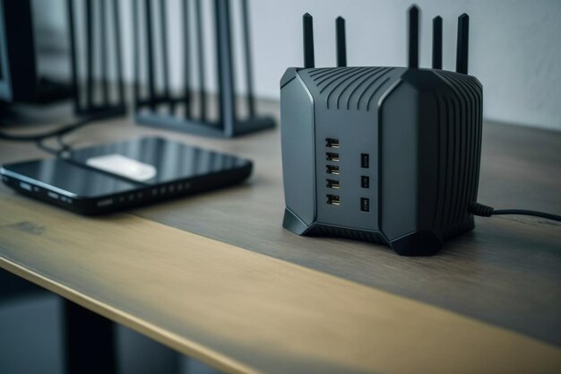 Router on the table Router is a device that forwards data packets between computer networks creating a set of overlay networks It is connected to two or more data lines from different networks