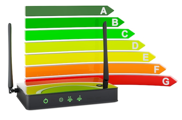 Router with energy efficiency chart 3D rendering