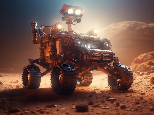 Rover on Mars surface Exploration of red planet Created with Generative AI technology