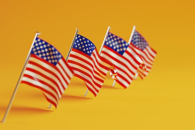 Photo a row of american flags are lined up on a colorful background