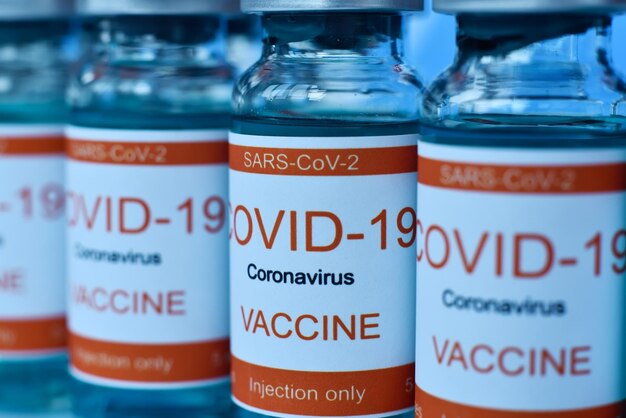 Photo row ampoules with covid19 vaccine