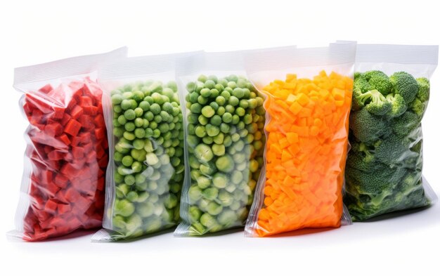 Photo row of bags filled with various vegetables