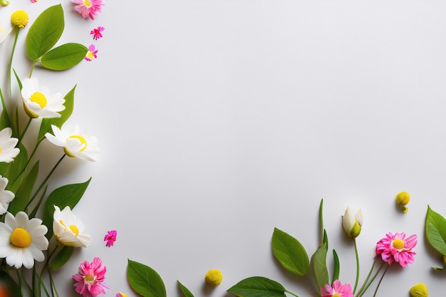 row of beautiful flowers on white background