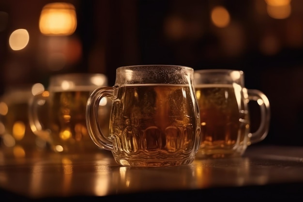 A row of beer mugs with the word'beer'on the bottom