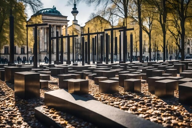 Photo a row of benches with a fence in the background