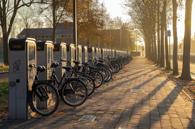 A row of bikes parked next to each other on a sidewalk