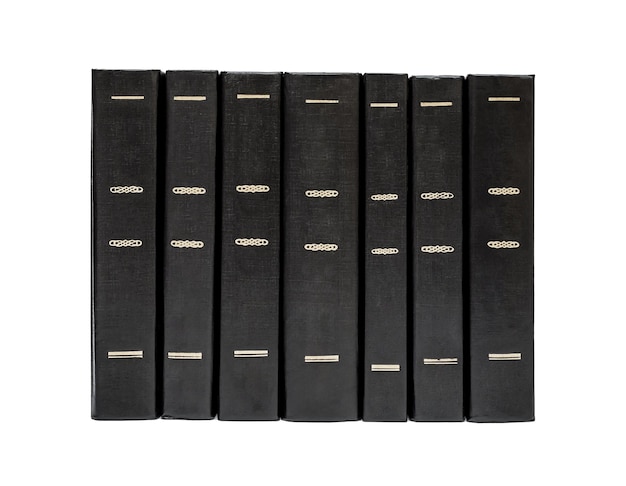 Row of black books isolated on white