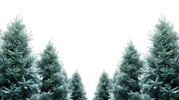 Photo a row of blue christmas trees against a white sky perfect for holiday designs