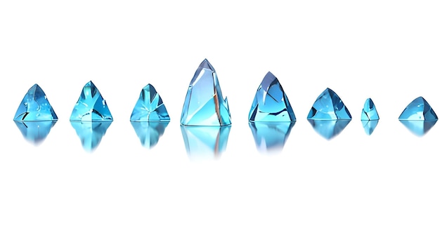 Ряд голубых бриллиантов на белом фоне