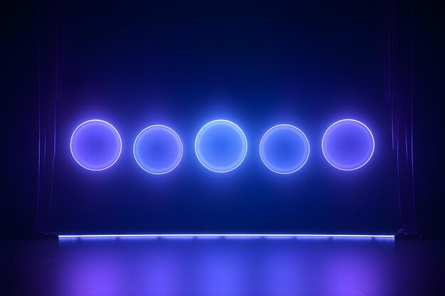 A row of blue lights with four circles on the wall.