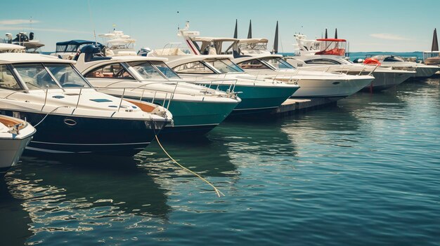 Photo a row of boats are docked in the water