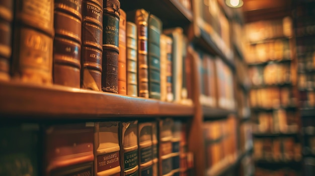 A row of books on the shelves library