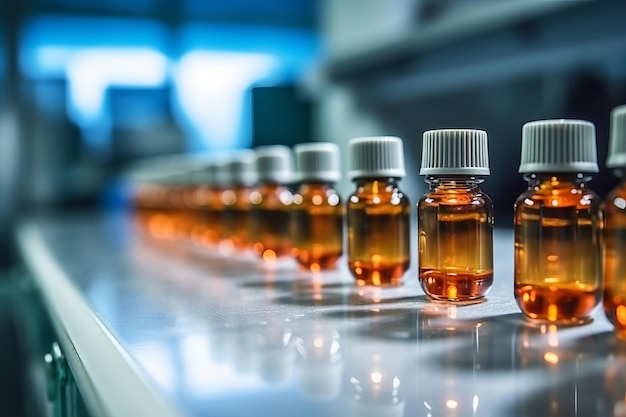 A row of bottles of liquid with a white cap on the top.