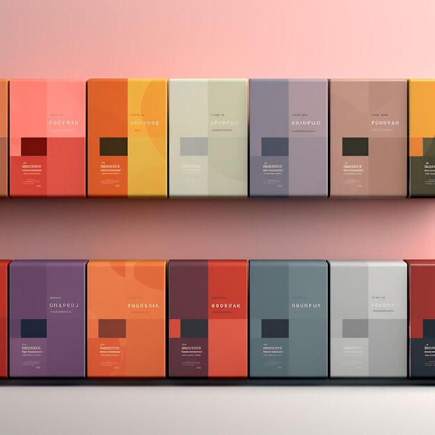a row of boxes of different colors are on a wall.