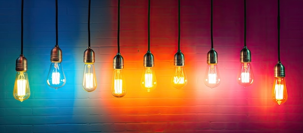 A row of bright yellow light bulbs hanging on a wall.