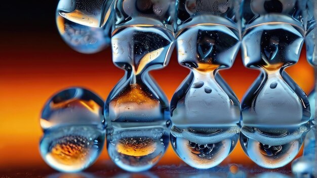 Foto una fila di bolle con gocce d'acqua su di loro