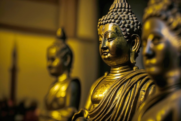 A row of buddha statues in a row