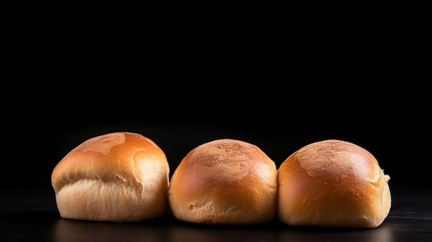 A row of buns with one that says'bread'on it