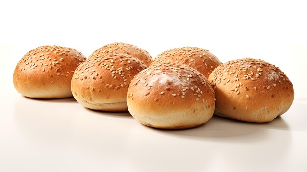 a row of buns with sesame seeds on top of them