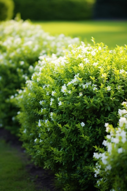 Photo a row of bushes with white flowers in the middle