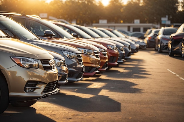 Row of Cars Closeup Parked at a Car Lot ai generative