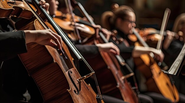 Row of Cellos Lined Up in a Row