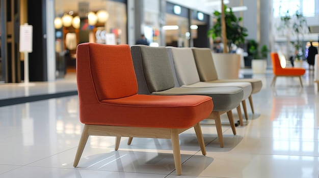 A row of chairs are lined up in a store