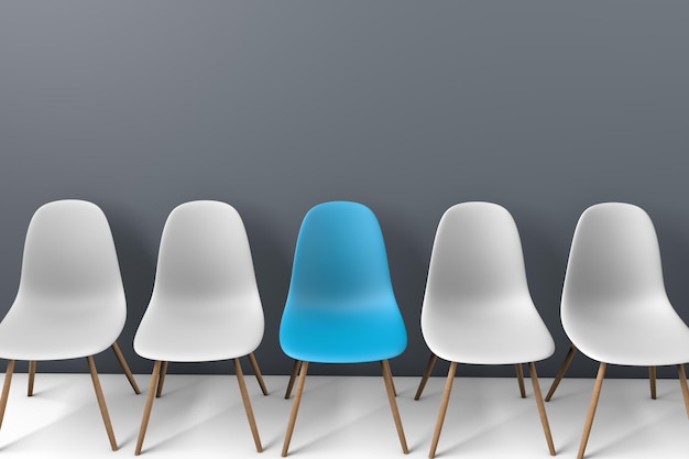 Row of chairs with one odd one out Job opportunity Business leadership recruitment concept 3D rendering