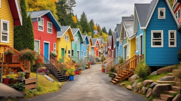 Row of charming house in vibrance color