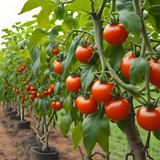 Photo a row of cherry tomatoes growing in a field