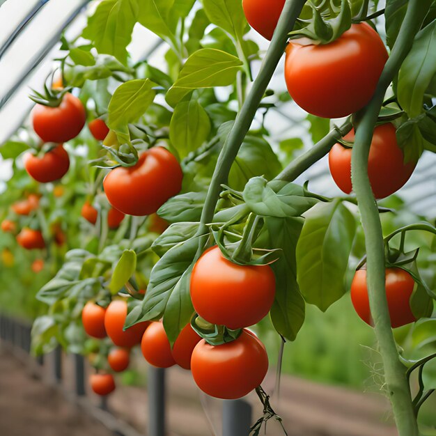 a row of cherry tomatoes growing on a vine