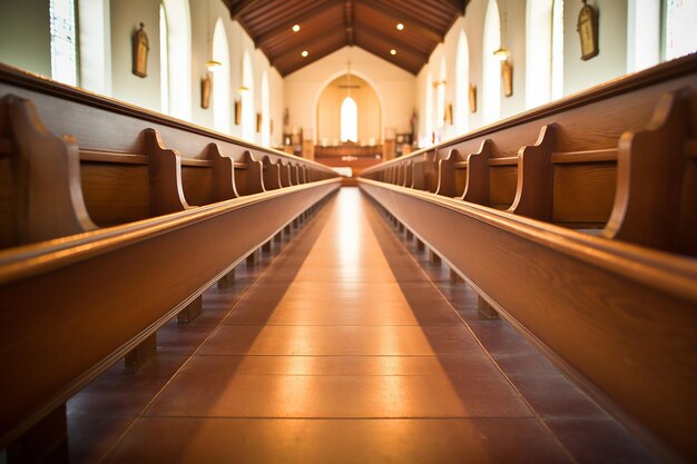 Row of Church Pews in Perspective A Place of Reflection
