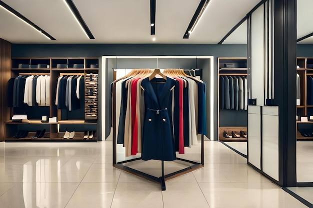 A row of coats are on display in a store.