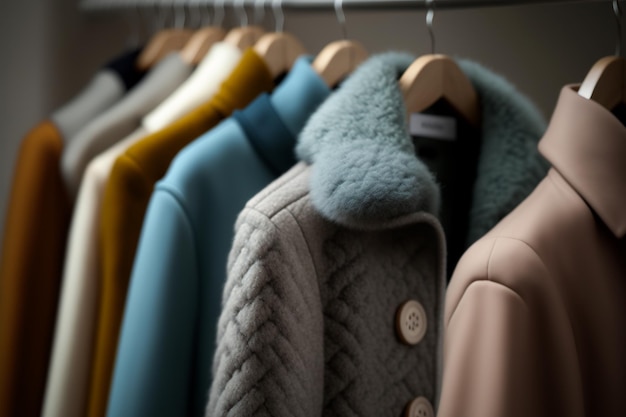 A row of coats hanging on a rack