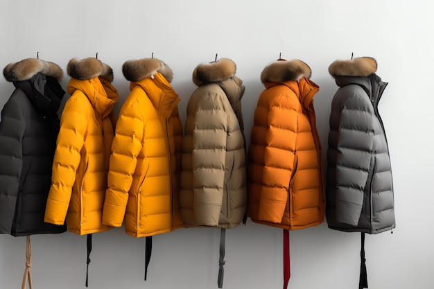 A row of coats with the word winter on them
