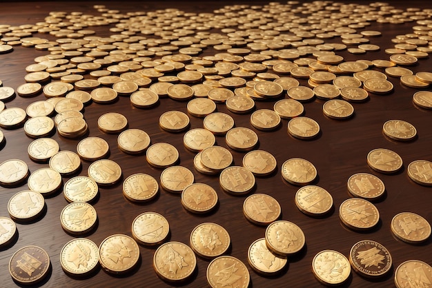 Row of coins on wood background for finance