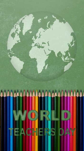 Foto la fila di matite colorate su uno sfondo colorato concetto della giornata mondiale degli insegnanti