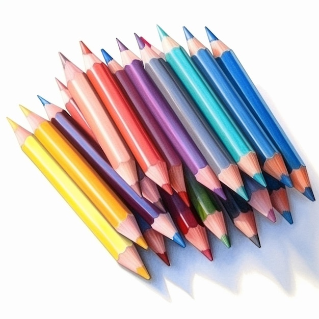 a row of colored pencils with one being yellow and one red.