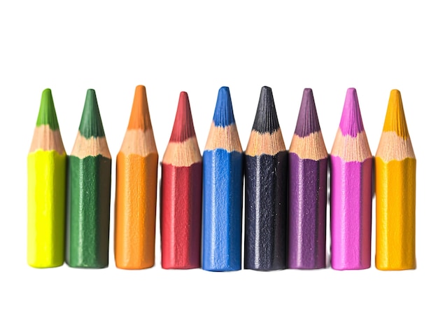a row of colored pencils